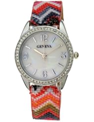 Geneva Multi Color Red Orange Aztec Band Womens Watch #11586