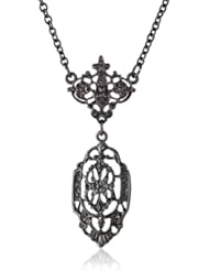 Downton Abbey "Jet Memento Boxed" Jet Belle Epoch Filigree Drop on Diamond Cut Chain Pendant Necklace, 16"