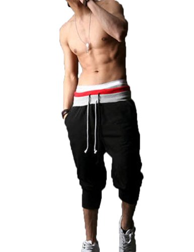 Sports Sweat Pants Harem Training Dance Baggy Jogging Casual Men Trousers Shorts (US Size: M(Tag size:L), black)