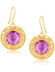 Italian Design 14K Yellow Gold Lace Earrings with Round Amethyst