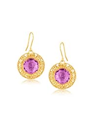 Italian Design 14K Yellow Gold Lace Earrings with Round Amethyst