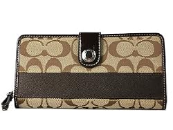 Coach Signature Stripe Zip Around Long Wallet Bag 42468 Mahogany Brown