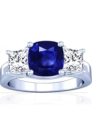 18K White Gold Cushion Cut Blue Sapphire Three Stone Ring (GIA Certificate)