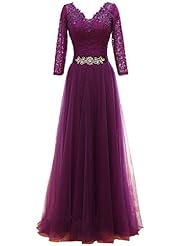 V-neck Beaded Applique Crystal Lace-Up Open-Back Evening Dress/Mother-of-the-Bride Dress 