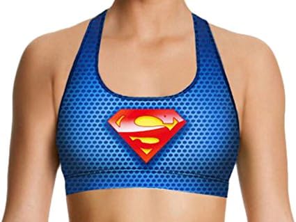 Beebibi Women Superman Sign 3D Digital Print Sport Fitness Workout Yoga Bra