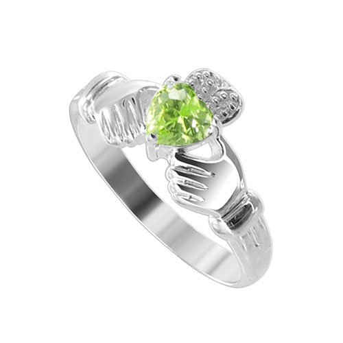 DJRS006 .925 Sterling Silver Band 5mm Heart Peridot 