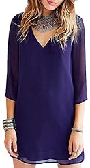 Sexy V-neck Backless 3/4 Sleeves Chiffon  Dress