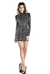 Polyester Glittering Long Sleeves High-Neck Bodycon Dress/Mini Dress 