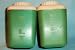 Vintage--Retro--1950s Salt and Pepper Shakers -- Green Plastic with White Lettering and White Tops