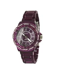 Purple Color Mark Naimer Womans Fashion Watch with Rhinestones Studded Case and Pearl Finish on Case and Band. Japanese Movement Dial