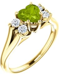 18K Yellow Gold 6.00x6.00mm Heart Cut Peridot and Diamond Ring -- LIFETIME WARRANTY