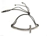 Black String Cross Bracelet with Rhinestone Studs - Adjustable