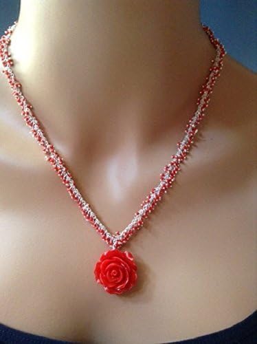 Red Rose pendant necklace ~ "Rose Fringe" ~