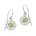 Sterling Silver August Birthstone Round Celtic w/ Genuine Peridot Center Drop Earrings