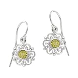 Sterling Silver August Birthstone Round Celtic with Peridot Center Drop Earrings