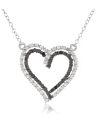 Sterling Silver Black and White Diamond Heart Pendant Necklace, (.5 cttw, G-H Color, I2-I3 Clarity), 18"
