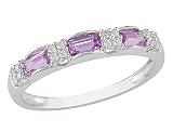 14K White Gold 0.54 CT TGW Baguette Pink Sapphire 0.07 CT TDW Round Diamond Ring (G-H, I1-I2)