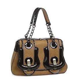 Fendi Buckle Bag 8BN165 in rich black calfskin leather with black patent leather trim