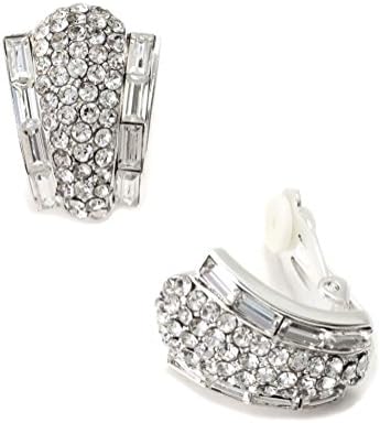 CSG Stainless steel Exquisite Crystal Luxurious Rhinestone Rectangle Baguette Side Wrap Clip Earrings with Pave Wide C-hoop Shape