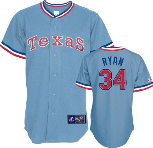 MLB Nolan Ryan Texas Rangers 1975-1982 Adult Short Sleeve Synthetic Replica Jersey (Columbia Blue, X-Large)