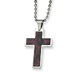 Mens Stainless Steel and Stingray Textured Cross Necklace