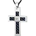 Stainless Steel Large Cross Pendant With Black-blue Carbon Fiber Inlay On Adjustable Black Cord