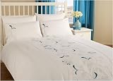 Honeysuckle White and Teal Double Embroidered Duvet Cover Set