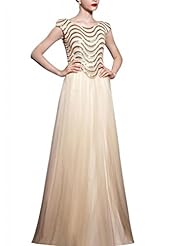 A-line Satin Cap Sleeves Beaded Lace Sequined Mesh Scoop Neck Cocktail Floor Length Evening Dress/Homecoming Dress/Pageant Dress/Prom Dress/Party Dress/Wedding Dress 