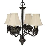 Flying Pig Chandelier with Linen Shades - Bronze