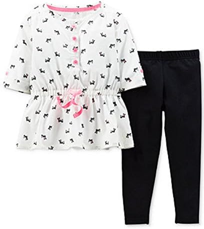 Carter's Baby Girls' 2-Piece Printed Top & Leggings Set (3 Months, White)