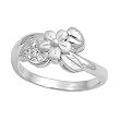 Sterling Silver Ring - Flower - Clear CZ - Satin Finish - 10 mm x 2 mm, Sizes 4-9 Sterling Silver Ring - Flower - Clear CZ - Satin Finish - 10 mm x 2 mm, Sizes 4-9