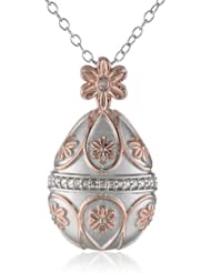 Sterling Silver Filigree Diamond 0.07cttw Pink Plated Pendant Necklace, 18"
