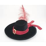 Velvet French Musketeer Hat Red Band Red Feather Quill Costume Gold Buckle