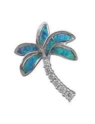 925 Silver Rhodium Blue Opal Palm Tree Pendant Hawaiian Silver Jewelry