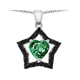 Buy 2.50 cttw 925 Sterling Silver 14K White Gold Plated Heart Shaped Created Emerald and Black Quartz... by Finejewelers