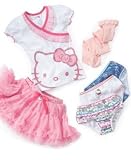 Hello Kitty Little Girl Ruffled Wrap Top, Tutu Skirt, 3-Pack Underwear and Microfiber Tights