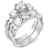 Sterling Silver Cubic Zirconia CZ Wedding Engagement Ring Set
