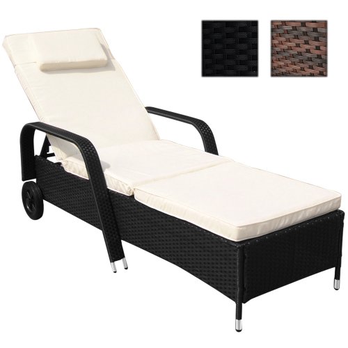 Jago - Bain de soleil - RTSL01schwarz - en résine tressée noir - 213 x 76 x 53 cm et matelas blanc crème