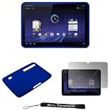 Blue - Soft Rubber Gel Silicone Skin Cover Case for Motorola XOOM Android Tablet (Verizon Wireless) * Includes Anti Glare Screen Protector Guard
