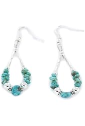 $90 Retail Tag Authentic Made by Charlene Little .925 Sterling Silver Dangle Natural Kingman Turquoise Hoop Native American Earrings
