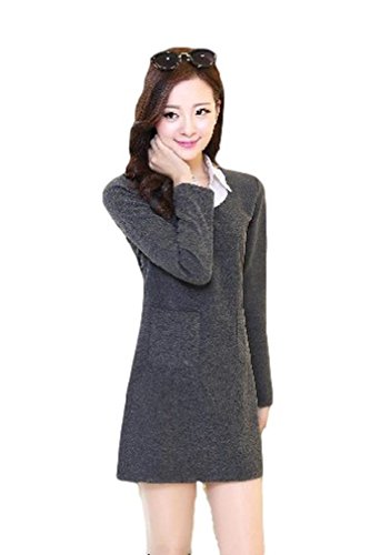 ナナコレクション Nana_Collection 2015 春 長袖 ワンピース コットン ドレス フェイクシャツ 襟付きワンピ エレガント カジュアル ポケット付き 膝丈 ガーリー レディース カラー ワインレッド グレー カーキ サイズ S M L XL 2XL