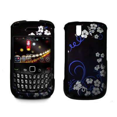 Premium 2D Black with White Midnight Flowers Design Snap-On Cover Hard Case Cell Phone Protector for Blackberry Tour 9630 [Accessory Export Brand Packaging]