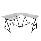Buy L-Shaped Glass Computer Desk - Clear/ Black on sales Buy L-Shaped Glass Computer Desk - Clear/ Black on sales
