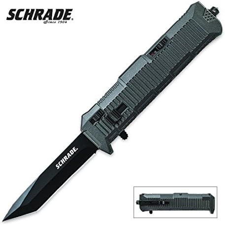Schrade SCHOTF8TB OTF Assist, Finger Actuator, Black Standard Edge Tanto Blade AUS-8 Steel, Box Packaging