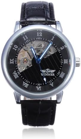 Winner Men Leather Mechanical Arabic Roman Numerals Watch.
