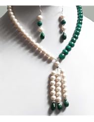 Exclusive Designer Natural Pearl & Emerald Drops Beaded Necklace with Free Earrings