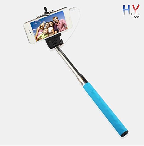 H.Y. TECH® Extendable Wireless Cable Control Self-portrait (No Bluetooth Matching and Charging Free!) Monopod Selfie Handheld Stick Pole with Mount Holder Specially Designed for iPhone 6 6plus 5s 5c 5 4s 4 Samsung Galaxy S5 ,S4, S2, Note 2, Note 3 and Most Other Smartphones to Take Photos or Video --- Sky Blue