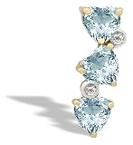 14K Yellow Gold Genuine Heart Aquamarine and Diamond 3-Stone Pendant