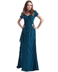 A-line V-neck Floor Length Chiffon Dropped   Waistline Ruched  Lace Mother-of-the-Bride Dress  With Ruffles