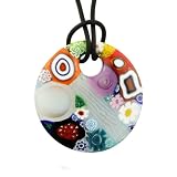 Multi-Color Millefiori Murano Glass Pendant - Daisy Multi-Color
